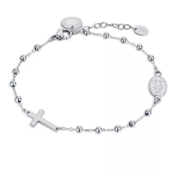 BRACCIALE ROSARIO ACCIAIO BIANCO 19 cm