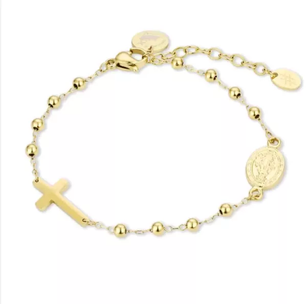 BRACCIALE ROSARIO ACCIAIO GIALLO 16 cm