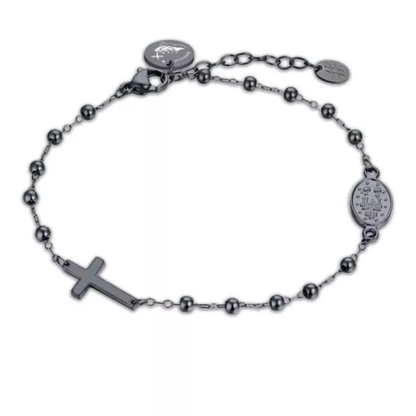 BRACCIALE ROSARIO ACCIAIO NERO 19 cm