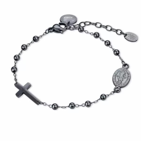 BRACCIALE ROSARIO ACCIAIO NERO 16 cm