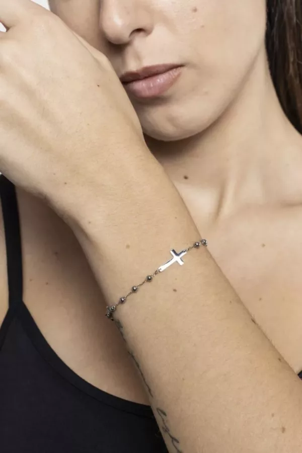 BRACCIALE ROSARIO ACCIAIO BIANCO 16 cm - immagine 2