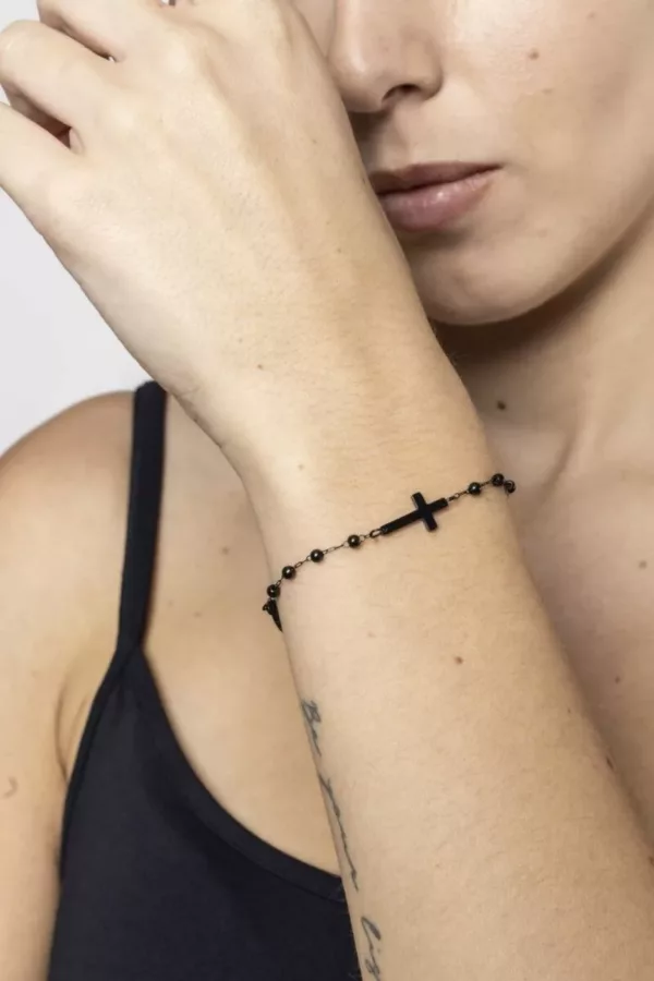 BRACCIALE ROSARIO ACCIAIO NERO 16 cm - immagine 2